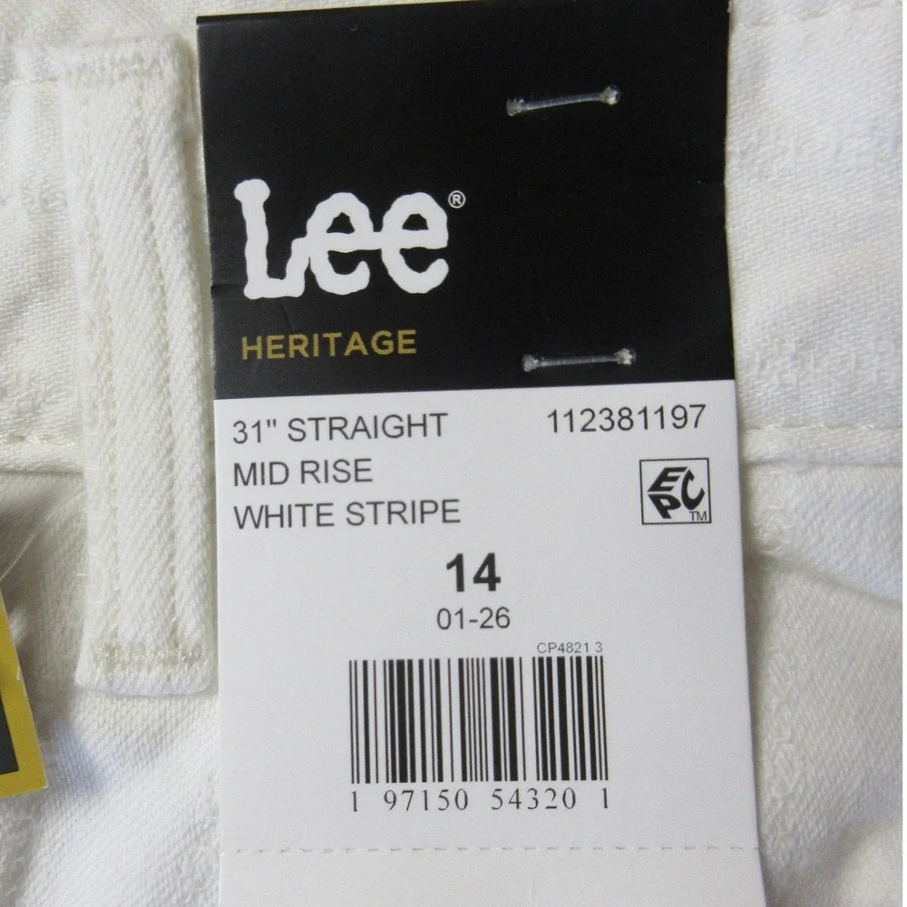 LEE HERITAGE Loose Fit Straight Leg Jeans Sz 14 White Stripe Denim Mid Rise NWT